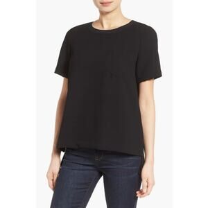 Madewell Black Short Sleeve Button Back Top Women S Silk Trim High Low Crew Neck